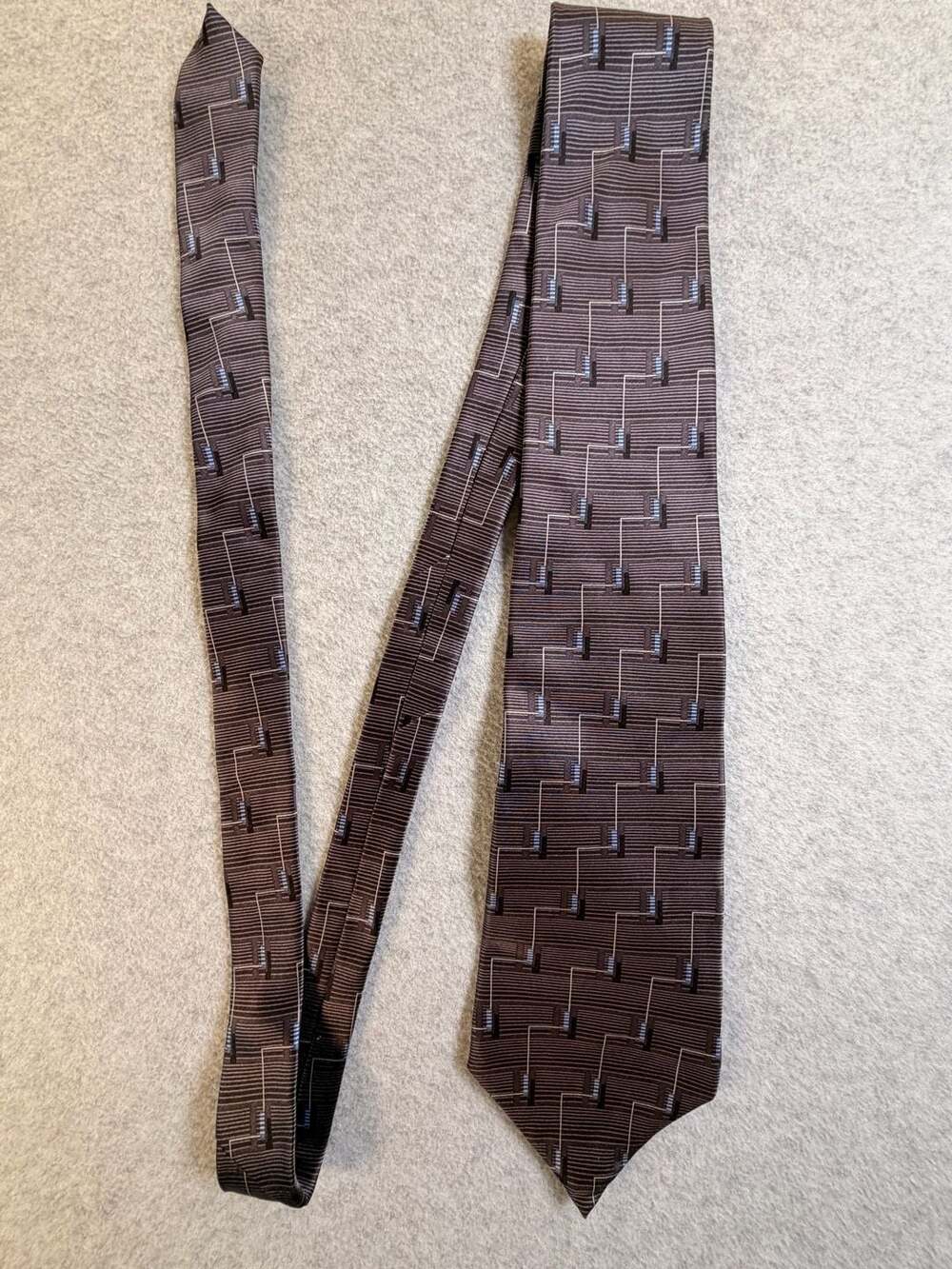 Barrington Silk Tie Geometric Brown Blue Striped